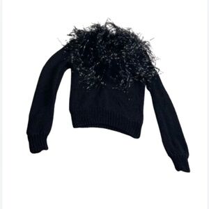 Ostrich feather knit sweater Black Feathered Women's Sweater